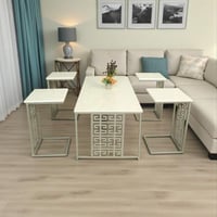 طقم طاولات ضيافة 5 قطع سطح بديل رخام أبيض وقواعد ف...
