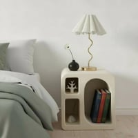 طاولة جانبية وكومودينة أوف وايت بتصميم هندسي ونحت...