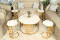 طقم طاولات ضيافة 5 قطع سطح بديل رخام أبيض وقواعد ذ...