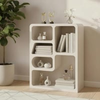 رف كتب وتحف بلون أوف وايت مع تصميم منحني – ارتفاع...