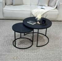 طقم طاولات قهوة متداخلة (قطعتين) سطح خشب سنديان أس...