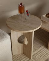 طاولة خدمة جانبية دائرية من حجر الترافنتينو الطبيع...