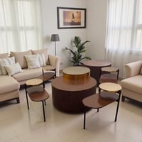 طقم طاولات ضيافة 5 قطع سطح خشبي مضلع وأرجل معدنية...