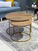 طقم طاولات قهوة متداخلة (قطعتين) سطح خشبي وقواعد ذ...