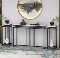 طقم كونسول مدخل 3 قطع سطح بديل رخام وقواعد معدنية...