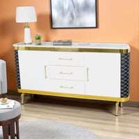 بوفيه طعام أبيض بتفاصيل ذهبية وجوانب سوداء مبطنة و...