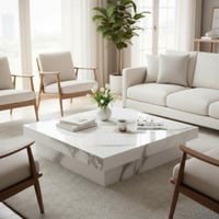 طاولة قهوة مربعة منخفضة بسطح بديل الرخام الأبيض -...