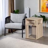 طاولة جانبية خشبية لون بيج (سنديان) بتصميم هندسي