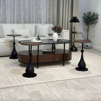 طقم طاولات ضيافة 5 قطع (وسط بيضاوية زجاج وخشب + 4...