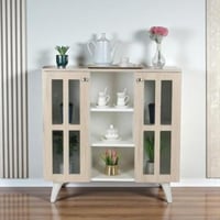 دولاب ركن قهوة أبيض طويل بتصميم علوي "COFFEE" وخطا...