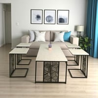 طقم طاولات ضيافة 5 قطع سطح بديل رخام أبيض وقواعد س...