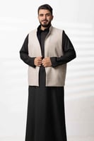 سديري دبل فيس جوخ مع قماش خلية كحلي xبيج