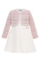 فستان ابيض + جاكيت وردي من ٣ ل ٧ سنوات