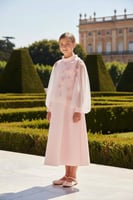 فستان ساده مع طبقه تل مزينه بالورد من ٨ سنوات الى...