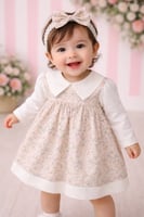 فستان مواليد مورد ياقه مثلثه + ربطه شعر