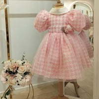 فستان وردي بطبعه مميزه مع اكمام البڤ