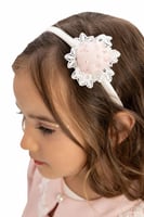 فستان مواليد جاكيت بلونين وردي وسماوي + ربطه شعر