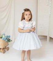 فستان سماوي مع ياقه مطرزه