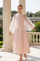 فستان ساده مع طبقه تل مزينه بالورد من ٨ سنوات الى...