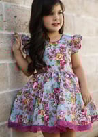 فستان قطن مورد مع اطراف الدانتيل الفوشي