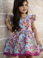 فستان قطن مورد مع اطراف الدانتيل الفوشي