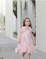 فستان وردي مع ياقه منفصله + شنطه + اكسسوار شعر