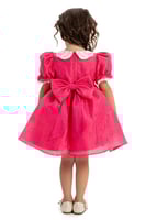 فستان مواليد فوشي مع ياقه دانتيل مميزه + ربطه شعر