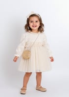 فستان بيج تريكو ناعم مع تل من ٩ اشهر الى ٥ سنوات