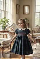 فستان سموكد كاروهات باللون الكحلي