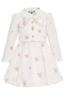 فستان ابيض مورد + جاكيت من ٣ ل ٧ سنوات