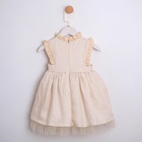 فستان بيج ناعم بتطريز وردي