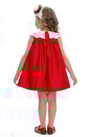 فستان مواليد احمر مع ياقه مطرزه من ٦ اشهر الى سنتي...