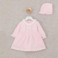 فستان مواليد قطن 100% وردي + قبوع شعر