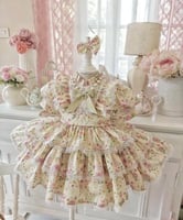 فستان خامه قطن بوبلين طبقات مع فيونكه شعر صغيره