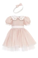 فستان مواليد كلاسيك باكمام منفوخه من ٦ اشهر الى سن...