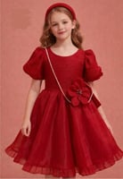 فستان احمر اورقنزا+شنطه+ طوق