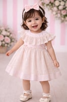 فستان مواليد ياقه دائريه باللون الوردي