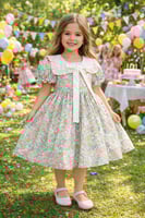 فستان فكتوري راقي مورد بياقه بيضاء كبيره