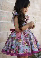 فستان قطن مورد مع اطراف الدانتيل الفوشي