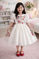 فستان بناتي أنيق بنقشة الورد ولمسات دانتيل راقي