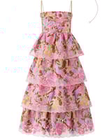 فستان مارلو طويل طبقات مزين بالورد البارز