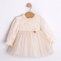 فستان بيج تريكو ناعم مع تل من ٩ اشهر الى ٥ سنوات