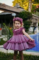 فستان لون كرزي من سنه الى ٥ سنوات