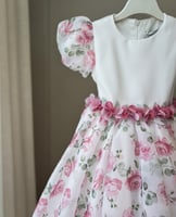 فستان اورجنزا ناعم مع طبعات الورد + شنطه + طوق