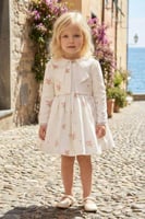 فستان مورد ابيض + جاكيت من ٦ اسهر الى سنتين