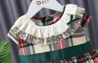 فستان كاروهات فنتج مع ياقه من التل