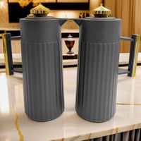 طقم ترامس شاي وقهوة 1 لتر رمادي غامق مع ذهبي