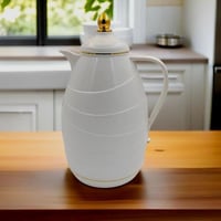 ترمس قهوة وشاي 1 لتر ابيض لامع مع ابيض مطفي وذهبي