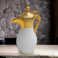 ترمس قهوة 0.6 لتر ابيض وذهبي فاخر