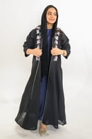 عباية كاجوال لف بقماش لينن ، مطرزة بالورود الملونة